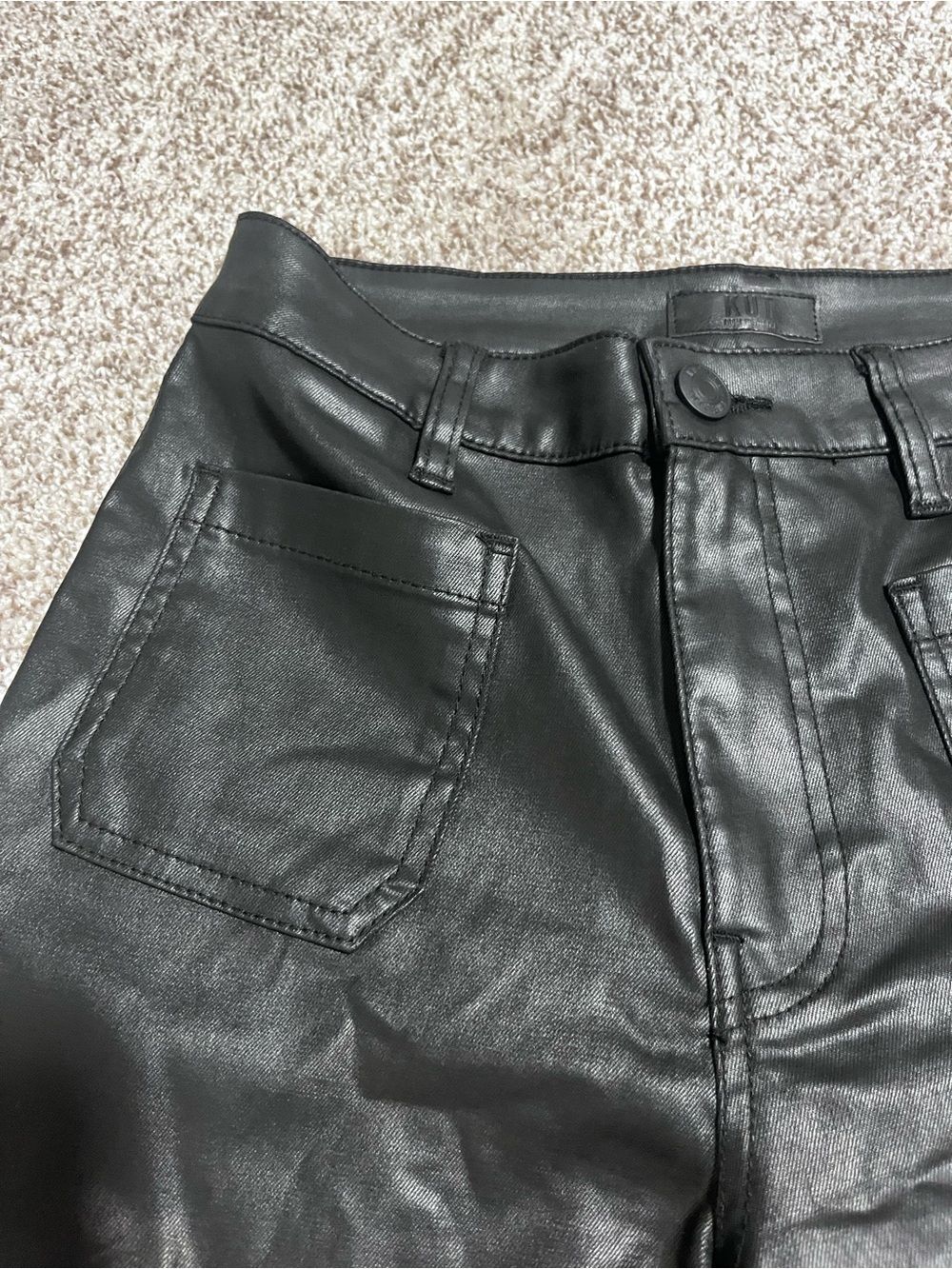 KUT From The Kloth Goldie Black Coated High Rise Super Flare Wide Leg Jeans - Picture 6 of 14